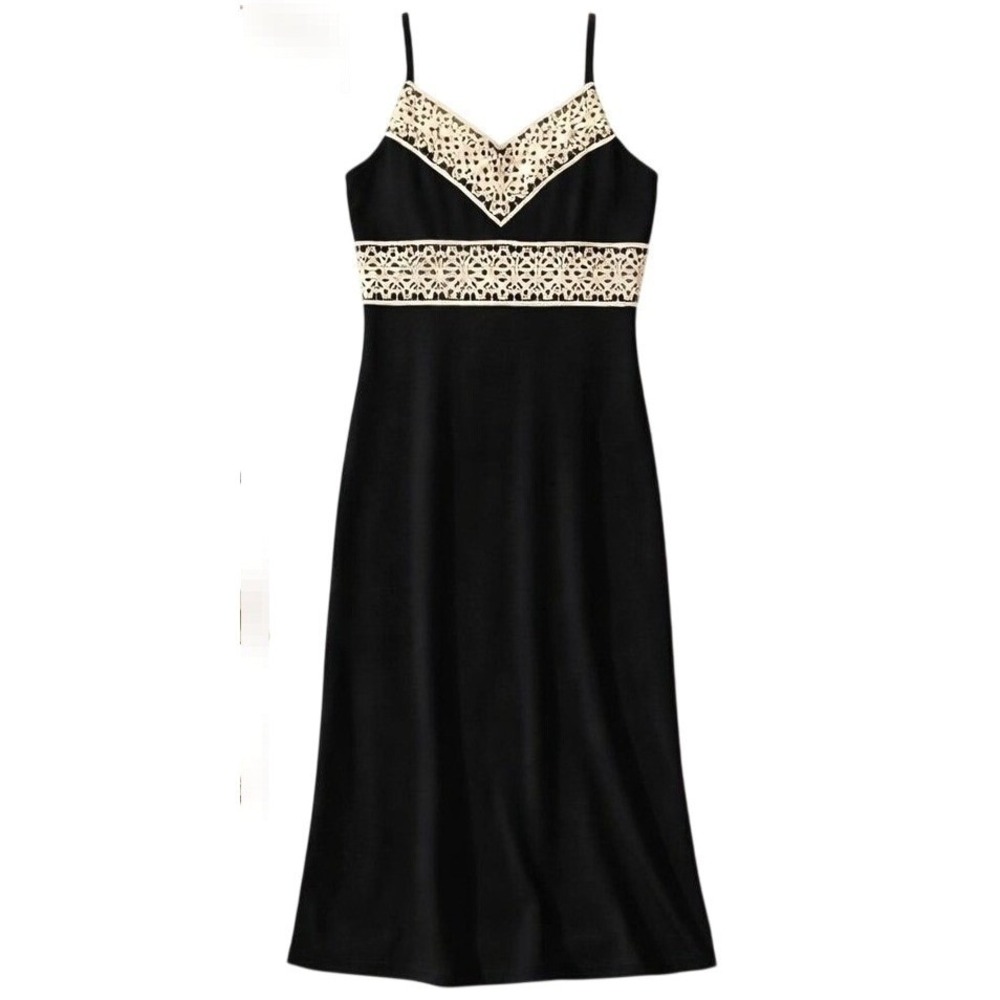 Ann Taylor Black Spaghetti Strap Empire Waist Dress Crochet Detail Size 8